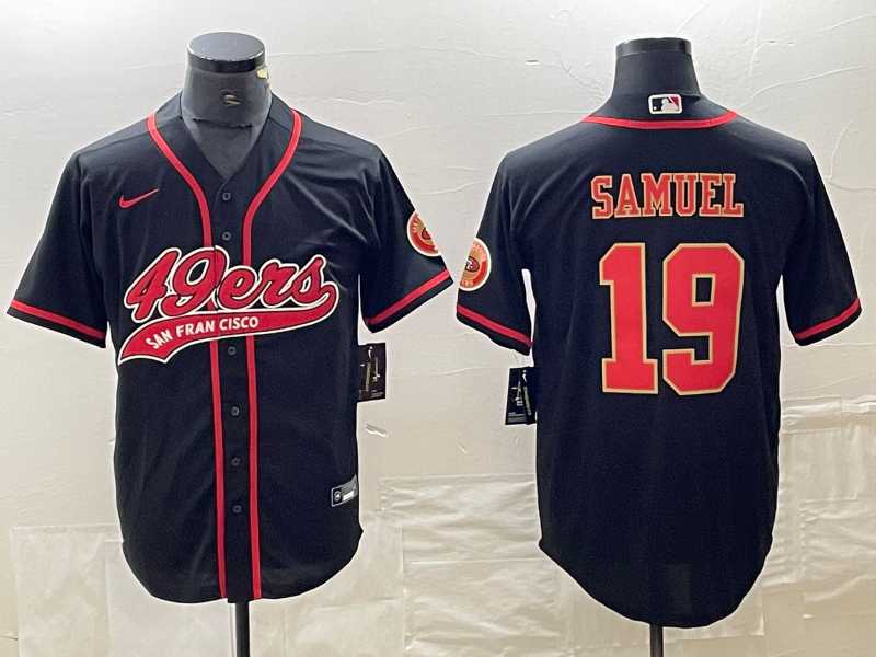 Mens San Francisco 49ers #19 Deebo Samuel Black Red With Patch Cool Base Stitched Baseball Jersey